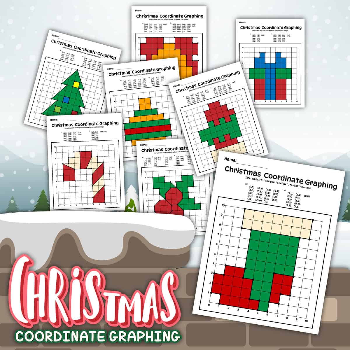 christmas coordinate graphing worksheets, free!